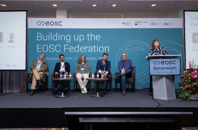 Carole Goble chairing a panel discussion at the EOSC symposium 2024